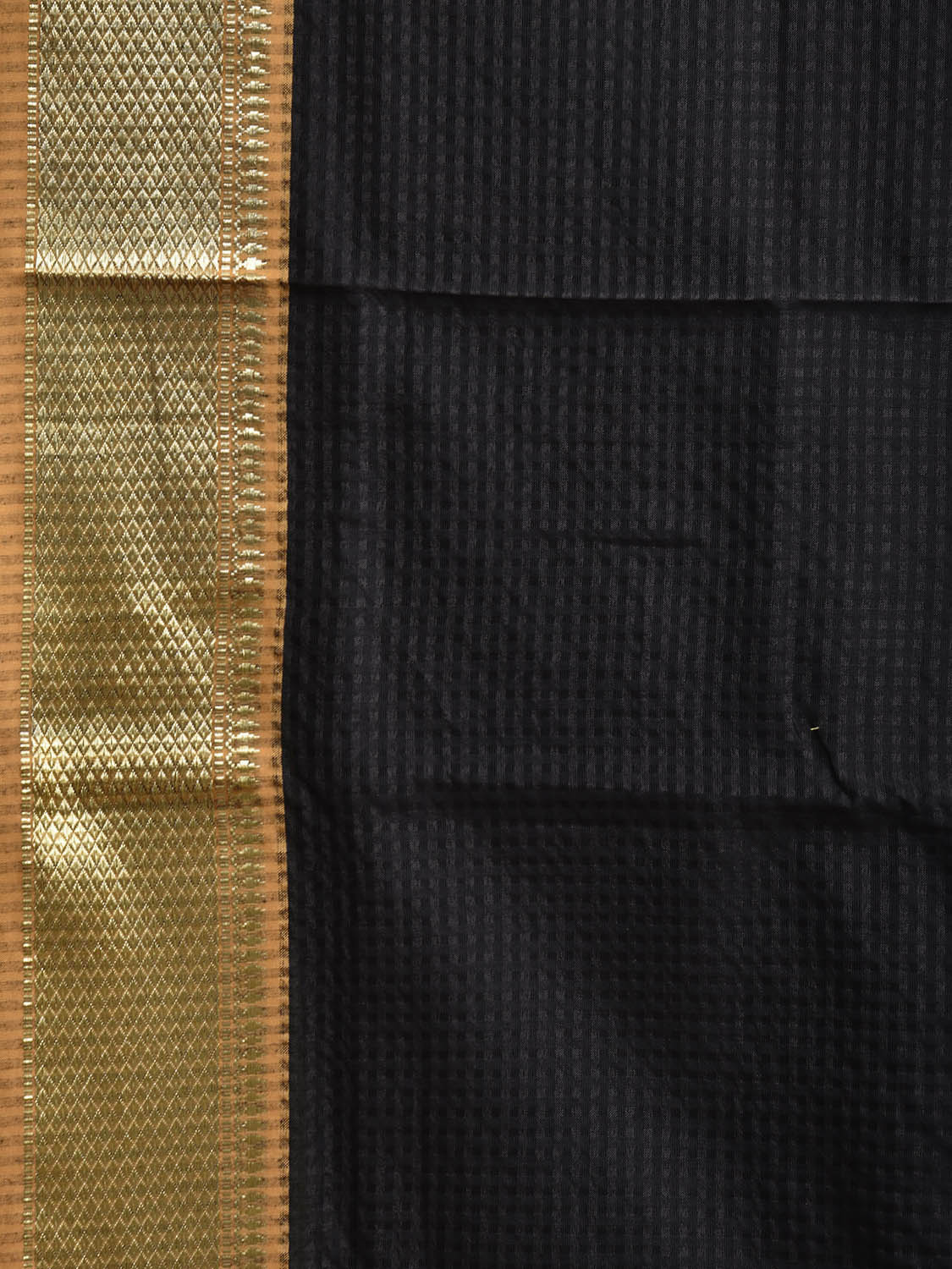 Black and Mustard Bamboo Cotton Viscose Silk Saree with Small Checks Design No Blouse bc0909