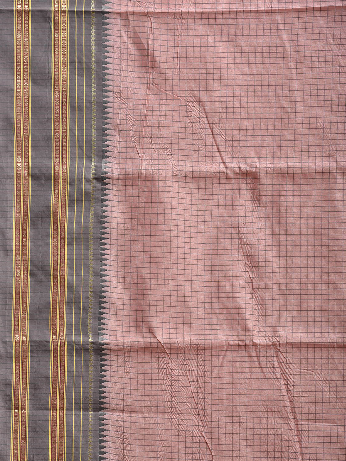 Light Pink and Light Grey Bamboo Cotton Viscose Silk Saree with Checks Design No Blouse bc0912