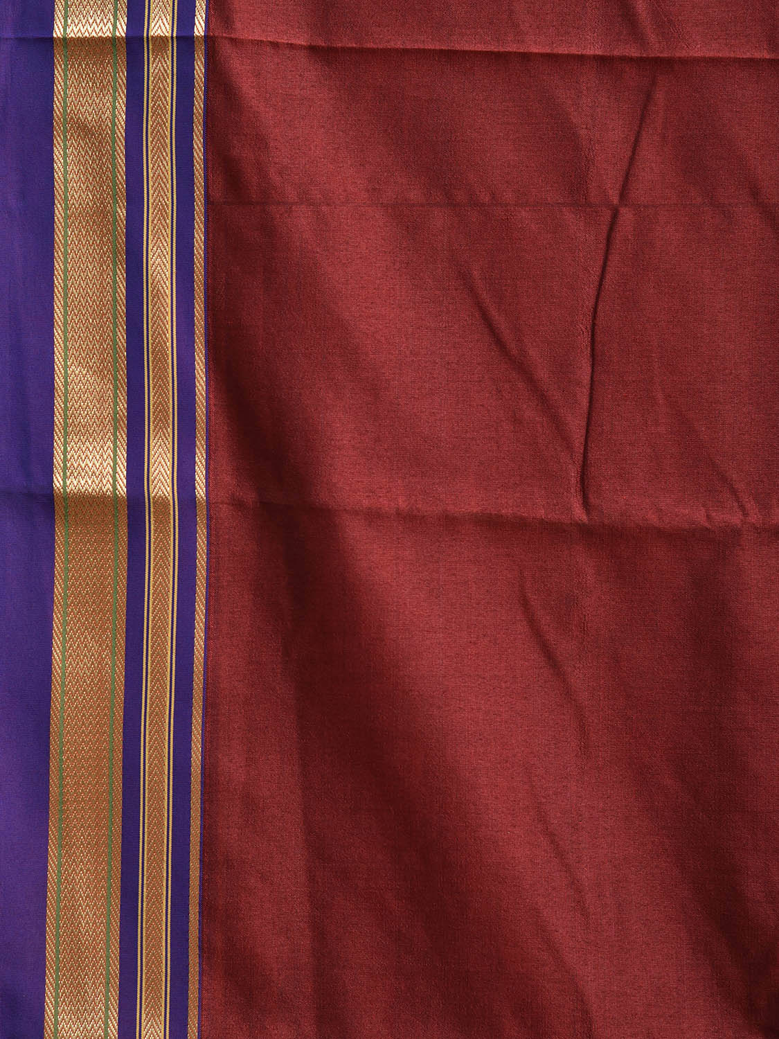Maroon and Blue Bamboo Cotton Viscose Silk Plain Saree with Strips Pallu Design No Blouse bc0921