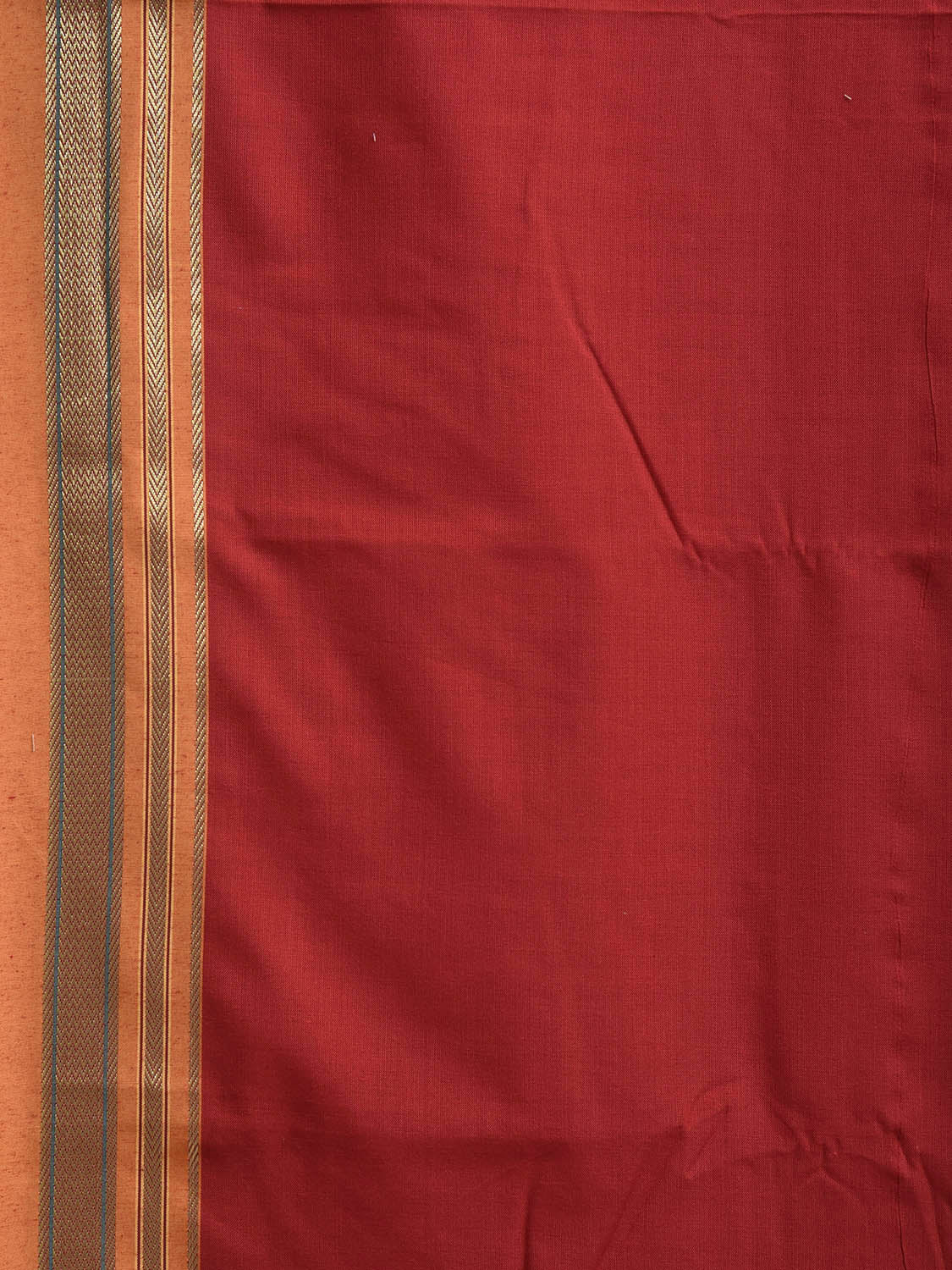 Red and Orange Bamboo Cotton Viscose Silk Plain Saree with Strips Pallu Design No Blouse bc0923
