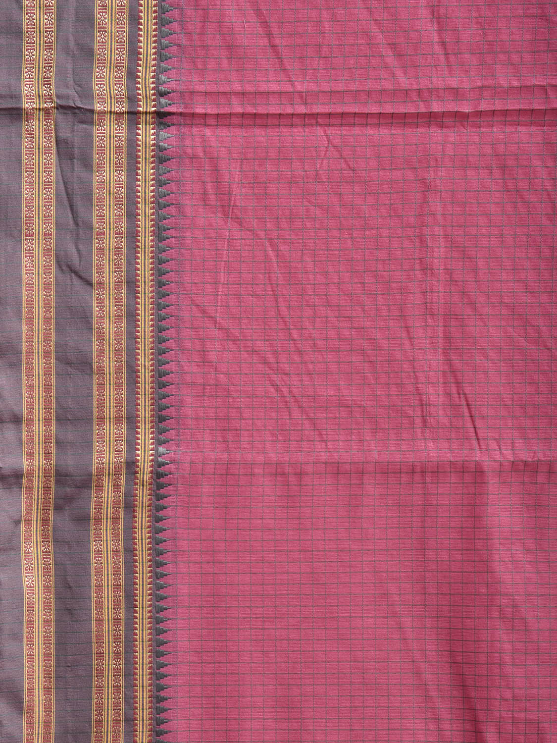Pink and Grey Bamboo Cotton Saree with Checks Design No Blouse bc0926