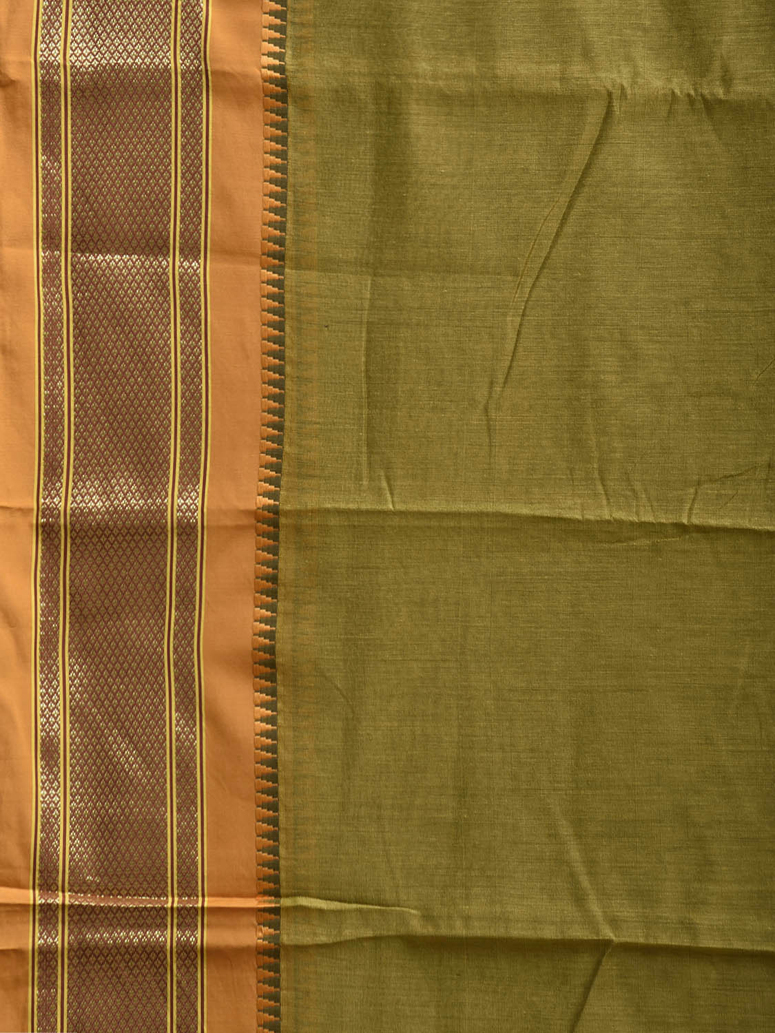 Olive and Mustard Bamboo Cotton Plain Saree with Contrast Pallu Design No Blouse bc0927