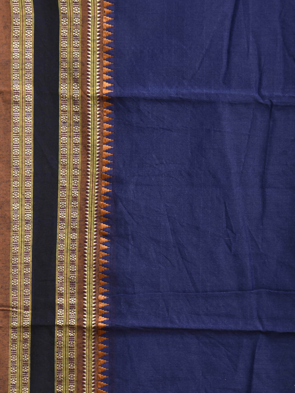 Blue and Mustard Bamboo Cotton Plain Saree with Strips Pallu Design No Blouse bc0929