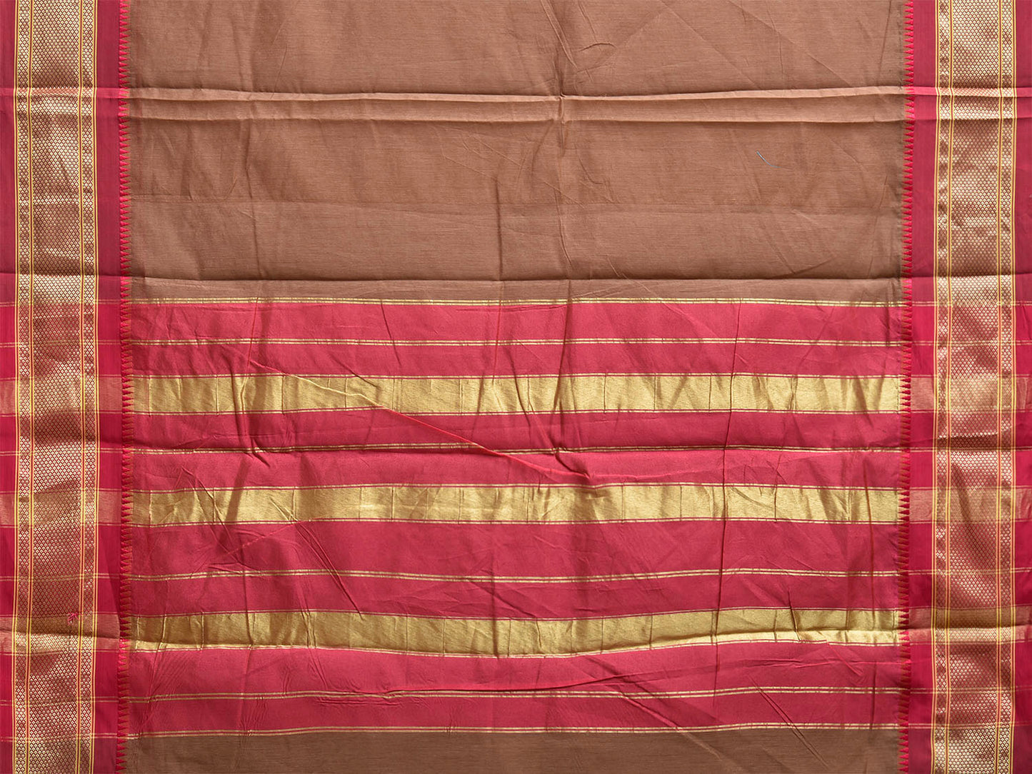 Fawn and Maroon Bamboo Cotton Plain Saree with Contrast Pallu Design No Blouse bc0932
