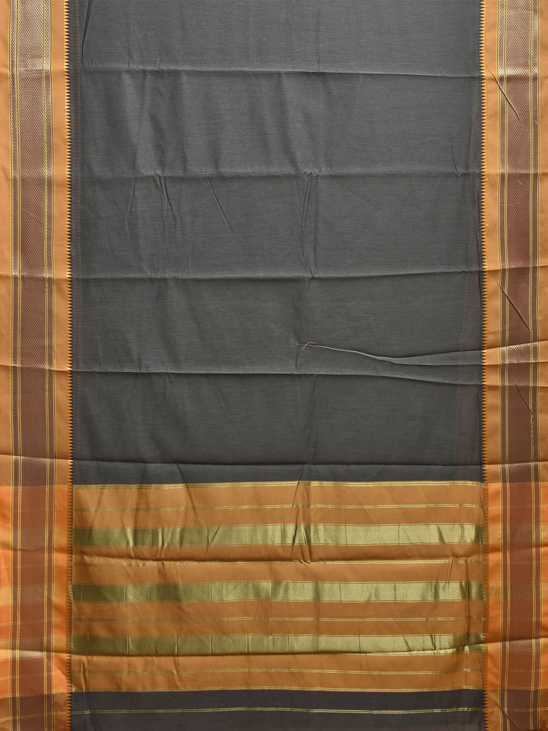 Dark Grey and Mustard Bamboo Cotton Plain Saree with Contrast Pallu Design No Blouse bc0933
