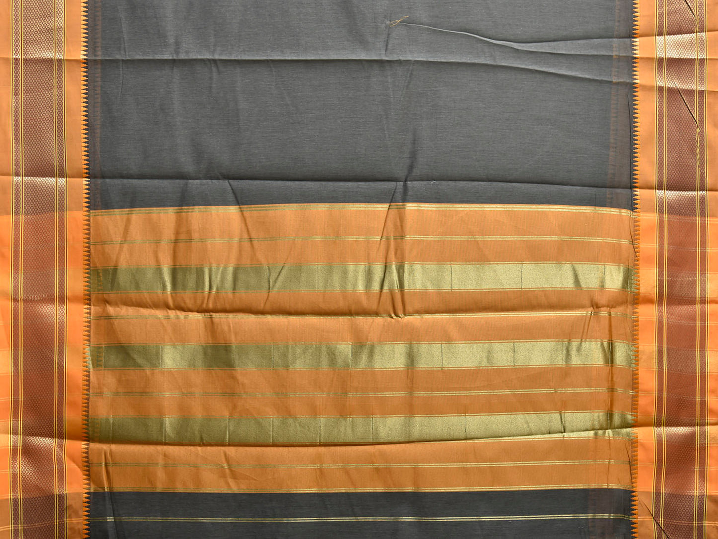Dark Grey and Mustard Bamboo Cotton Plain Saree with Contrast Pallu Design No Blouse bc0933