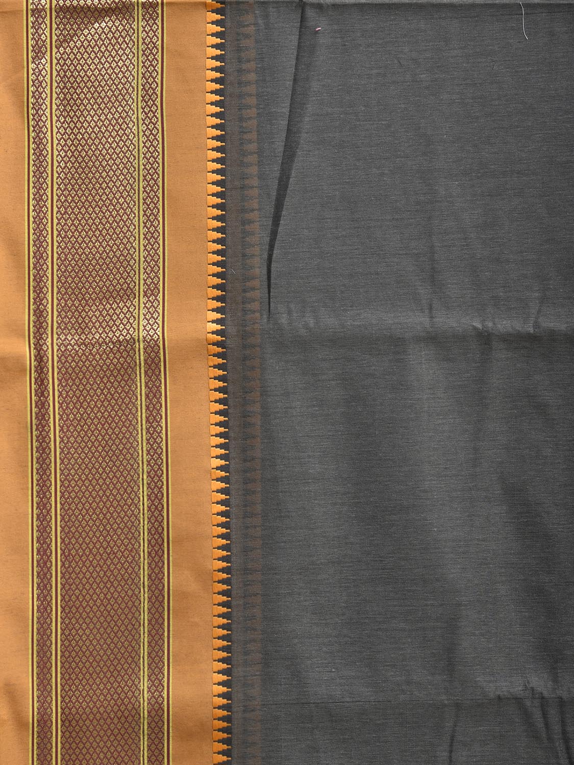 Dark Grey and Mustard Bamboo Cotton Plain Saree with Contrast Pallu Design No Blouse bc0933