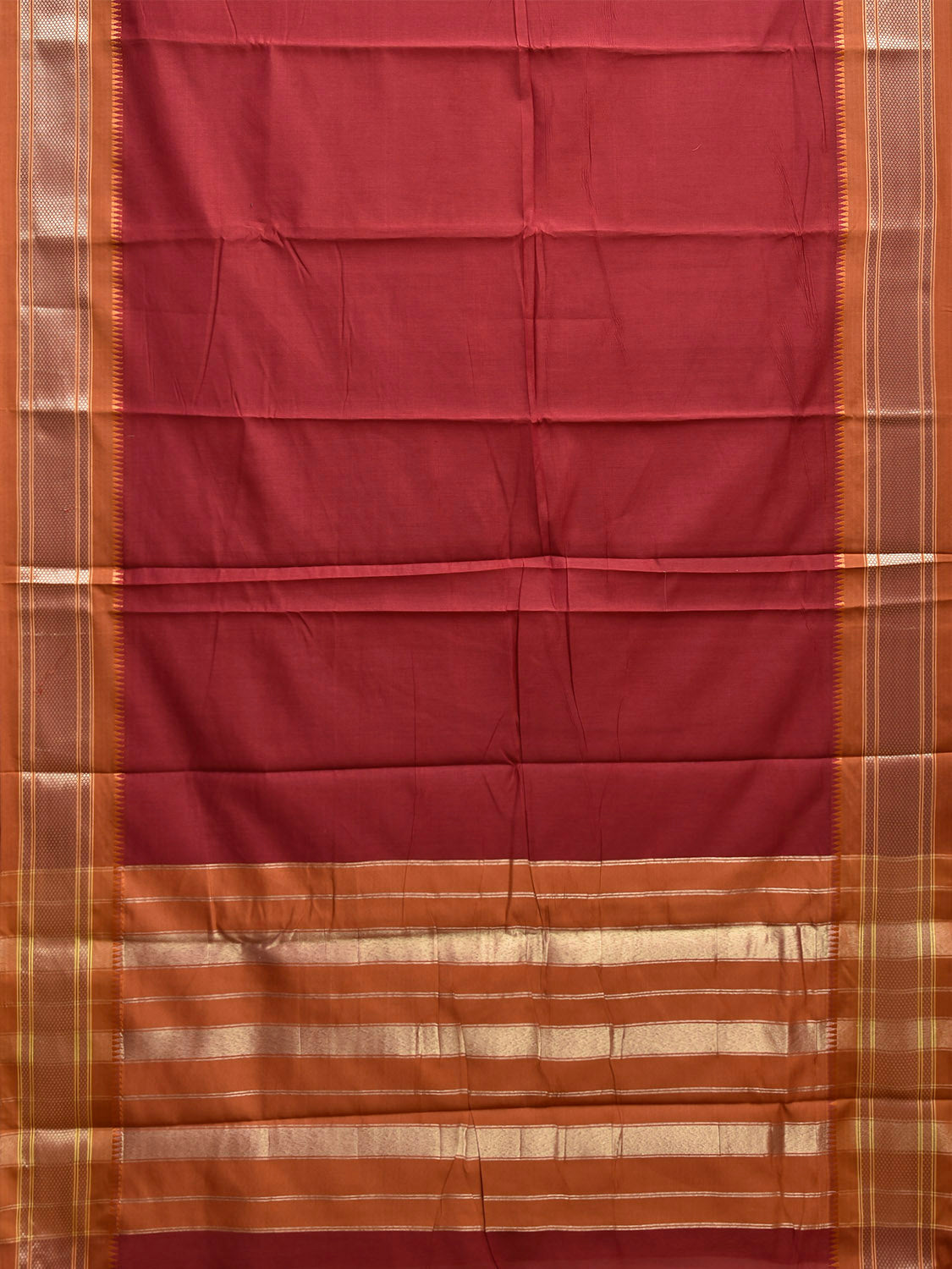 Maroon and Fawn Bamboo Cotton Plain Saree with Contrast Pallu Design No Blouse bc0934