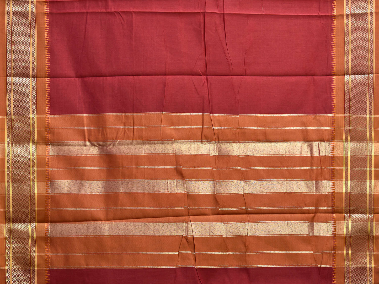 Maroon and Fawn Bamboo Cotton Plain Saree with Contrast Pallu Design No Blouse bc0934