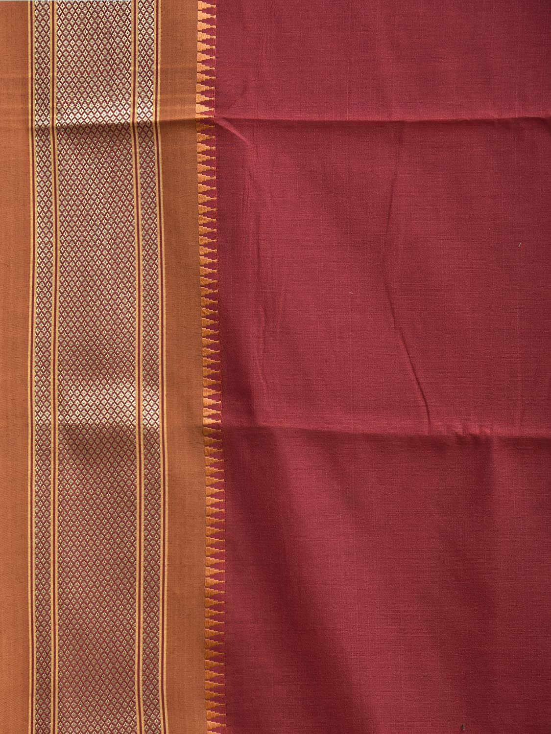 Maroon and Fawn Bamboo Cotton Plain Saree with Contrast Pallu Design No Blouse bc0934