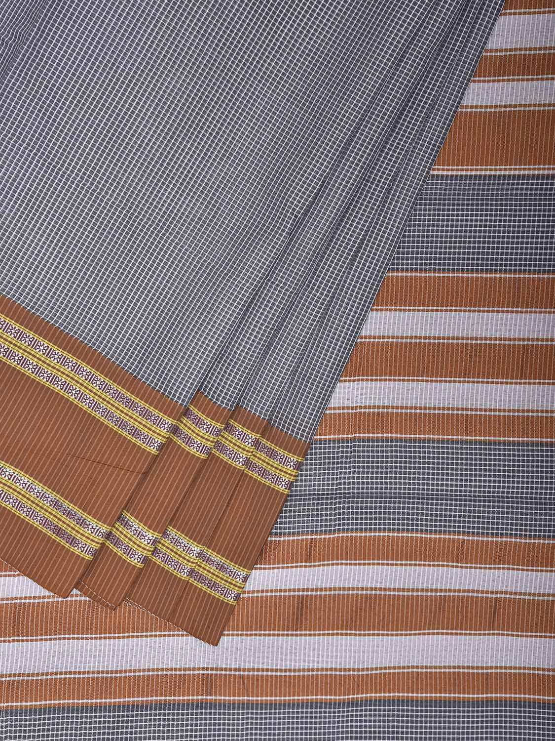 Grey and Fawn Bamboo Cotton Saree with Small Checks Design No Blouse bc0936