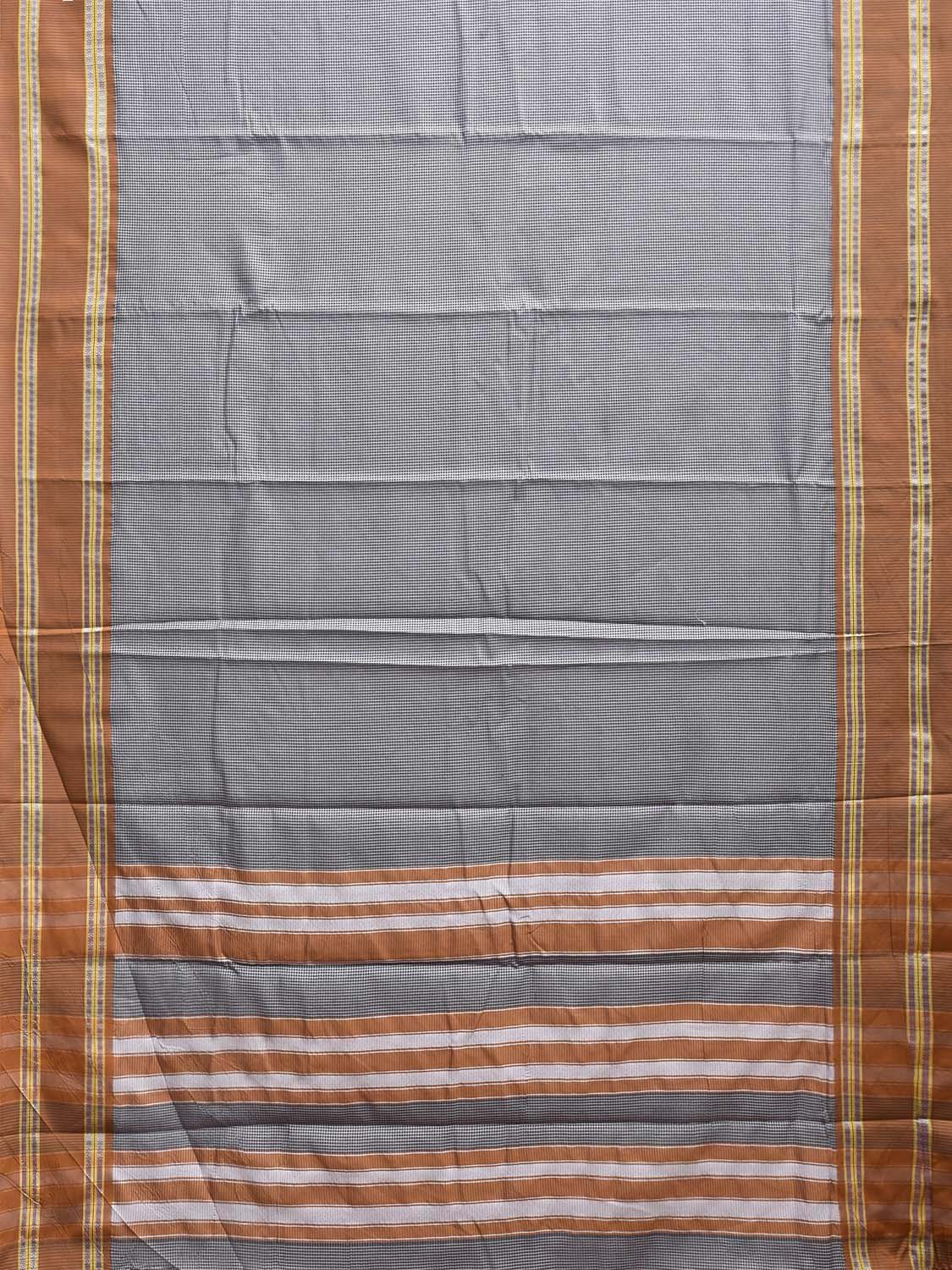 Grey and Fawn Bamboo Cotton Saree with Small Checks Design No Blouse bc0936