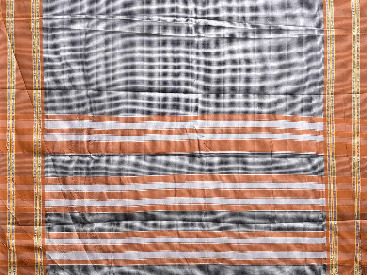 Grey and Fawn Bamboo Cotton Saree with Small Checks Design No Blouse bc0936