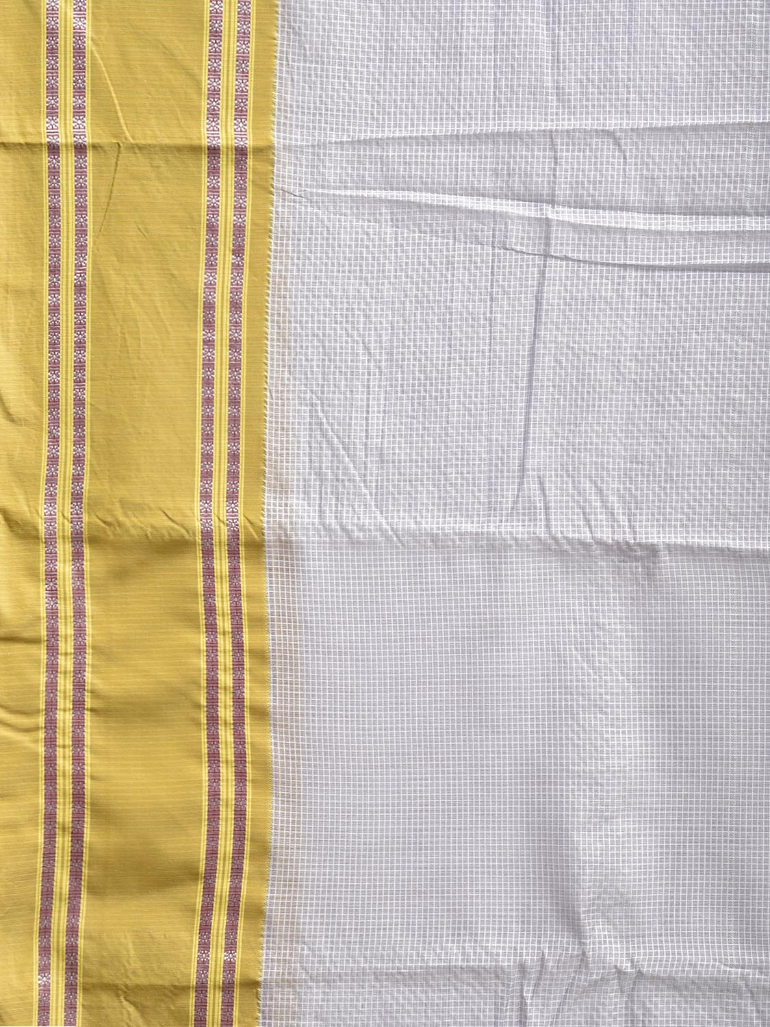 Light Blue and Lemon Green Bamboo Cotton Saree with Small Checks Design No Blouse bc0938