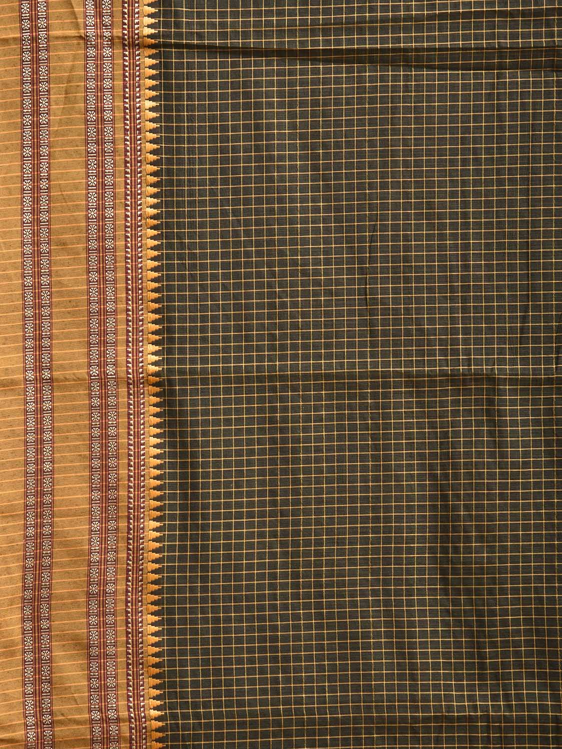 Dark Green and Mustard Bamboo Cotton Saree with Checks Design No Blouse bc0939