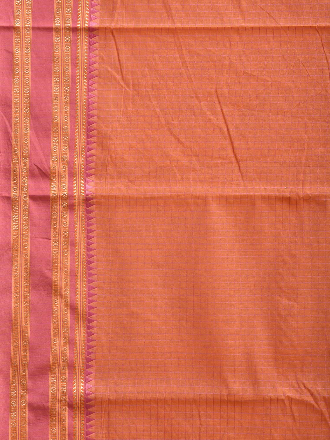 Light Orange and Pink Bamboo Cotton Saree with Checks Design No Blouse bc0942