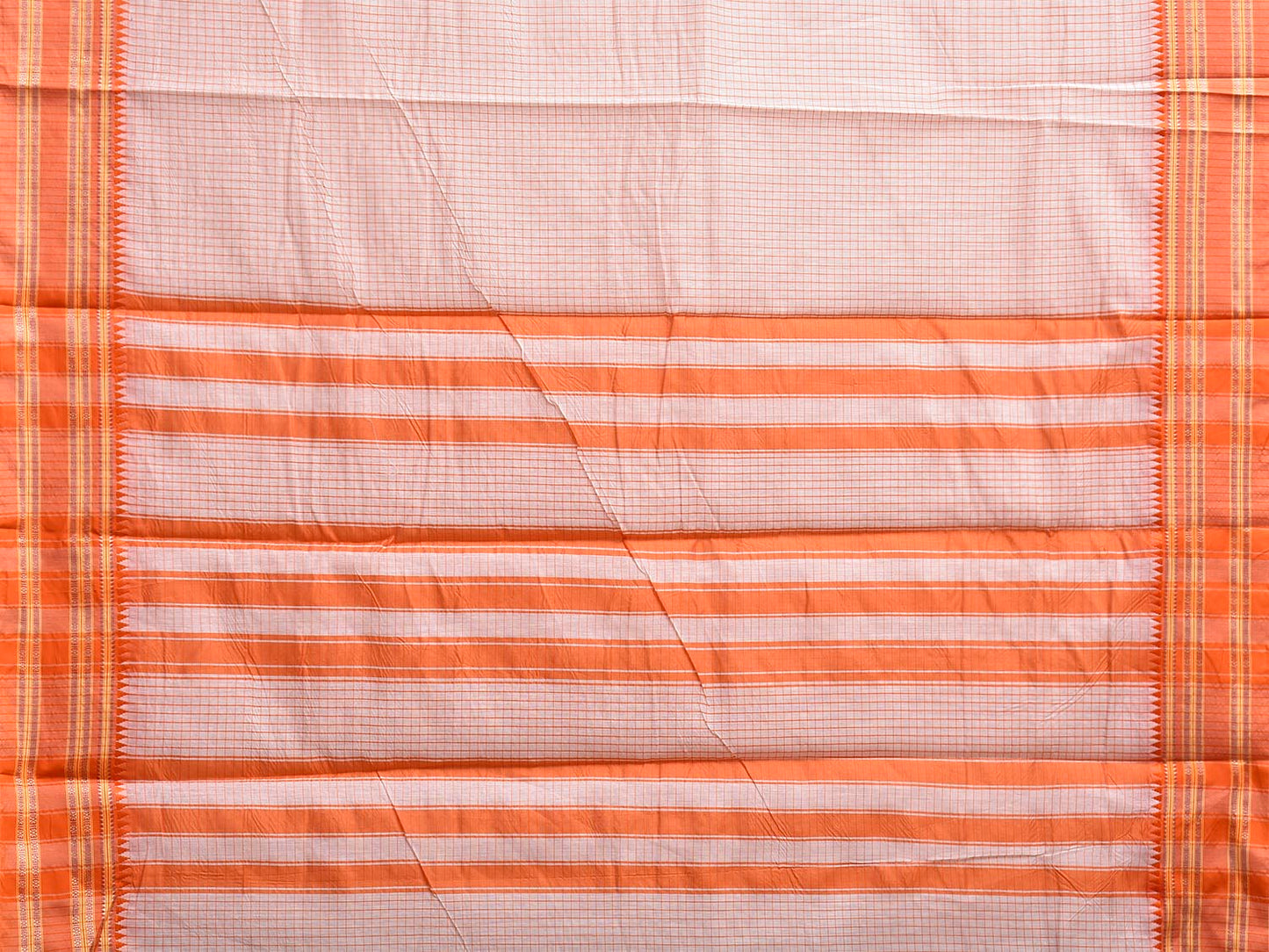 White and Orange Bamboo Cotton Saree with Checks Design No Blouse bc0943