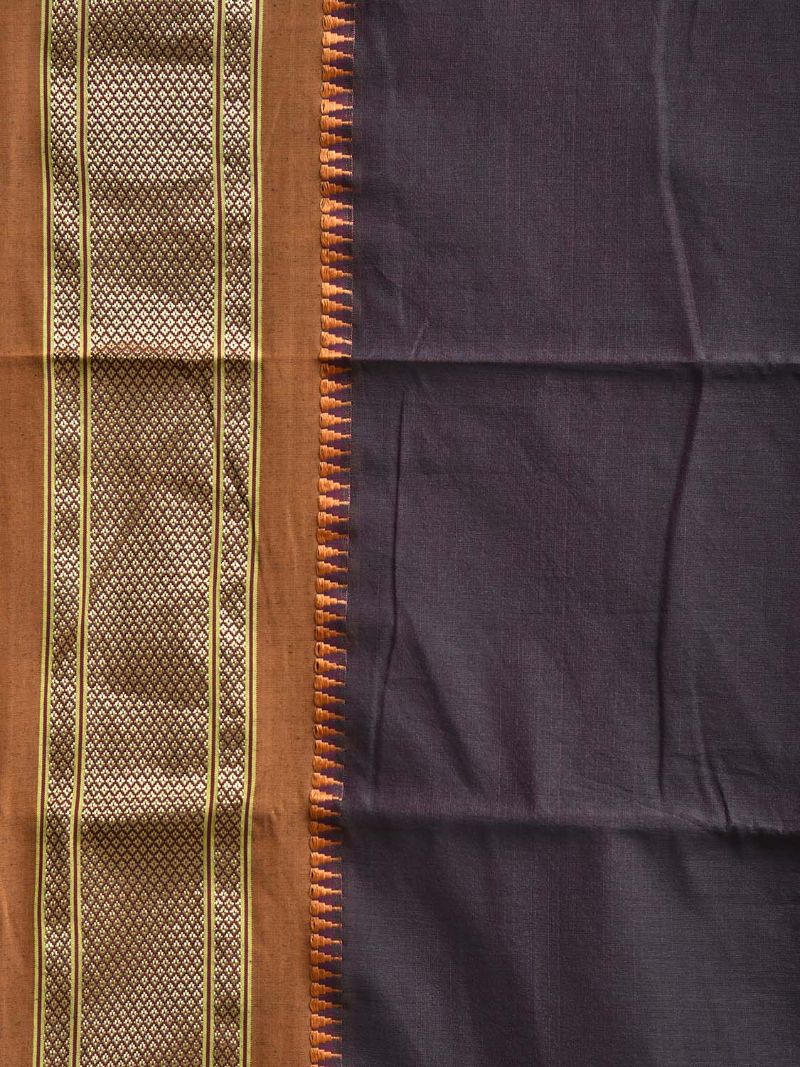 Dark Grey and Fawn Bamboo Cotton Plain Saree with Contrast Pallu Design No Blouse bc0945