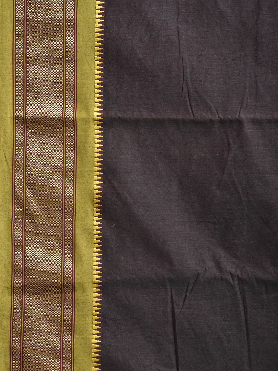 Dark Grey and Lemon Green Bamboo Cotton Plain Saree with Contrast Pallu Design No Blouse bc0949