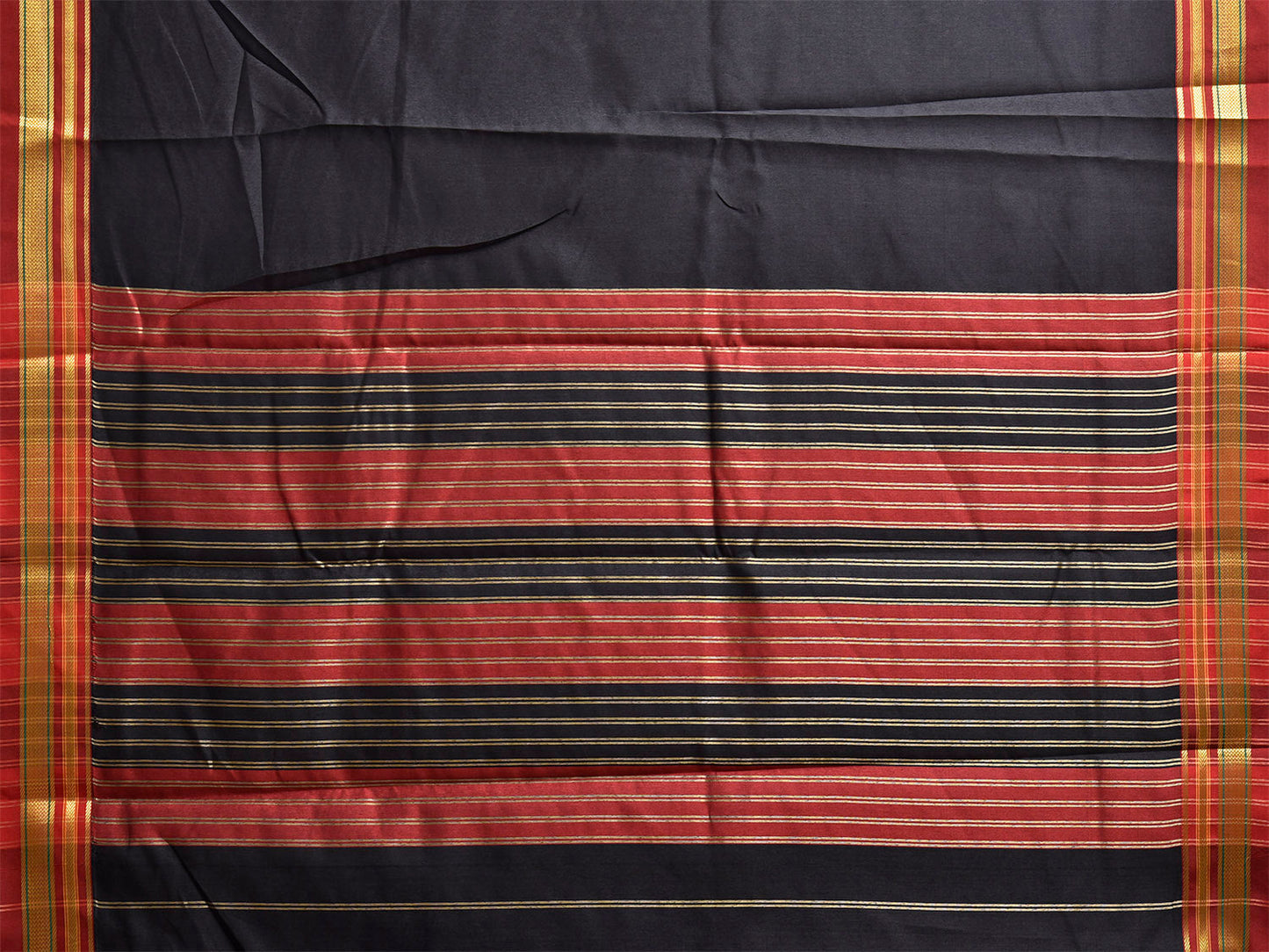 Black and Red Bamboo Cotton Viscose Silk Plain Saree with Strips Pallu Design No Blouse bc0950