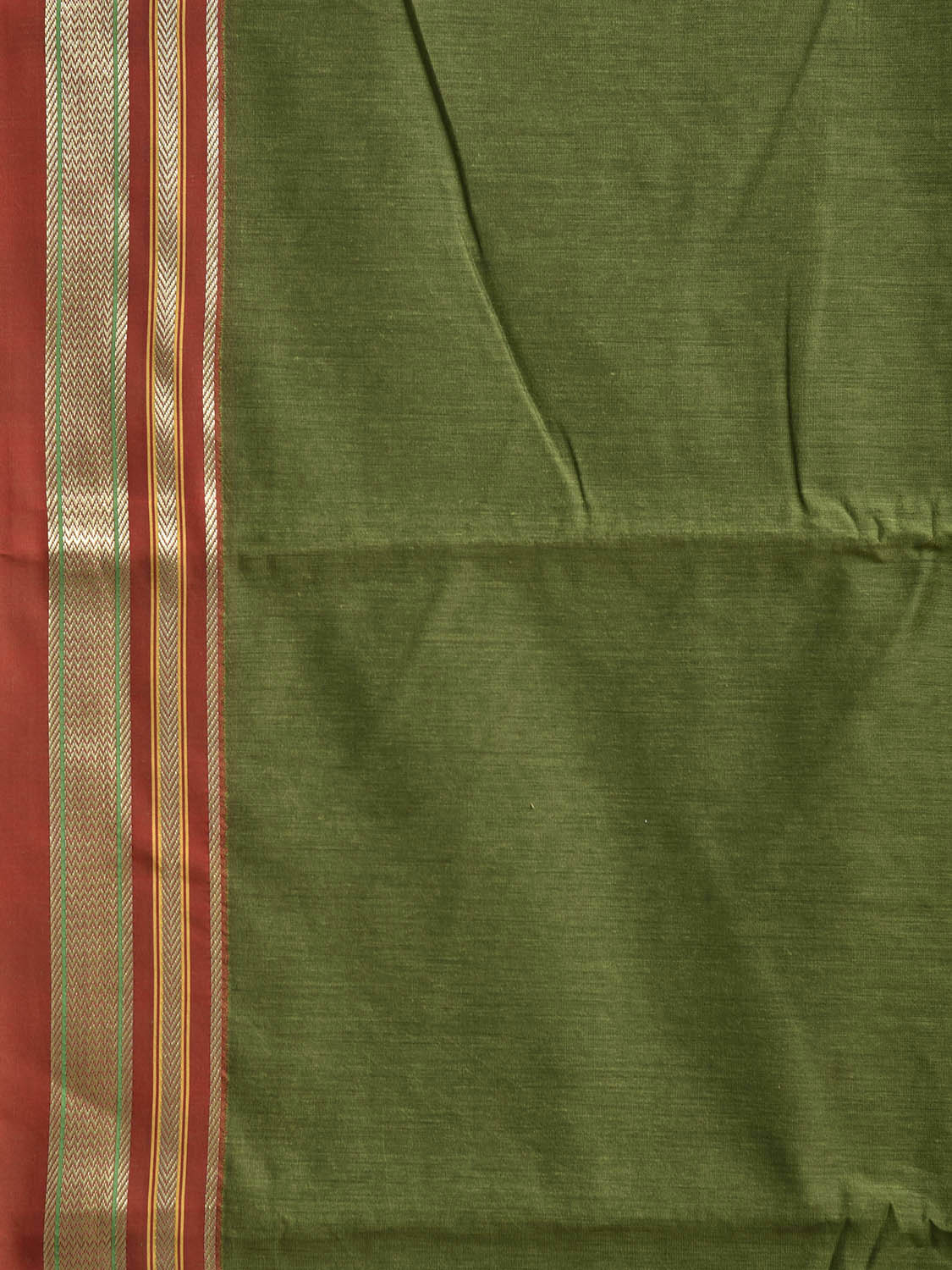 Olive and Red Bamboo Cotton Viscose Silk Plain Saree with Strips Pallu Design No Blouse bc0951