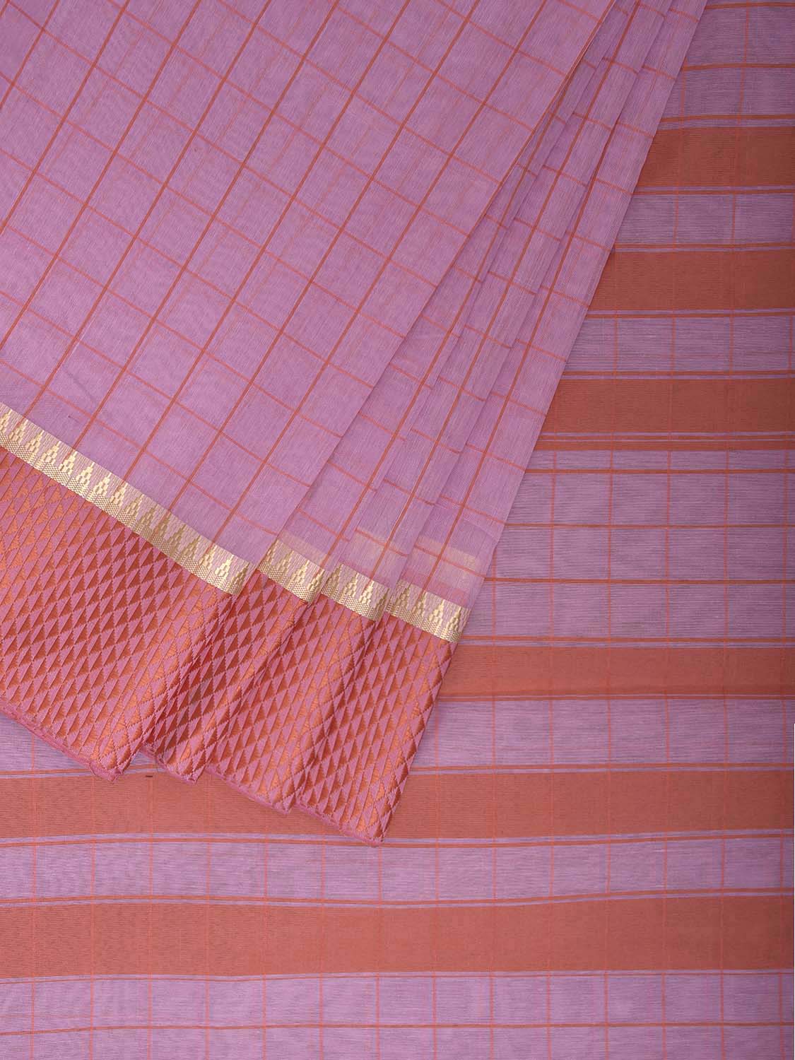 Baby Pink and Peach Bamboo Cotton Saree with Big Checks Design No Blouse bc0955