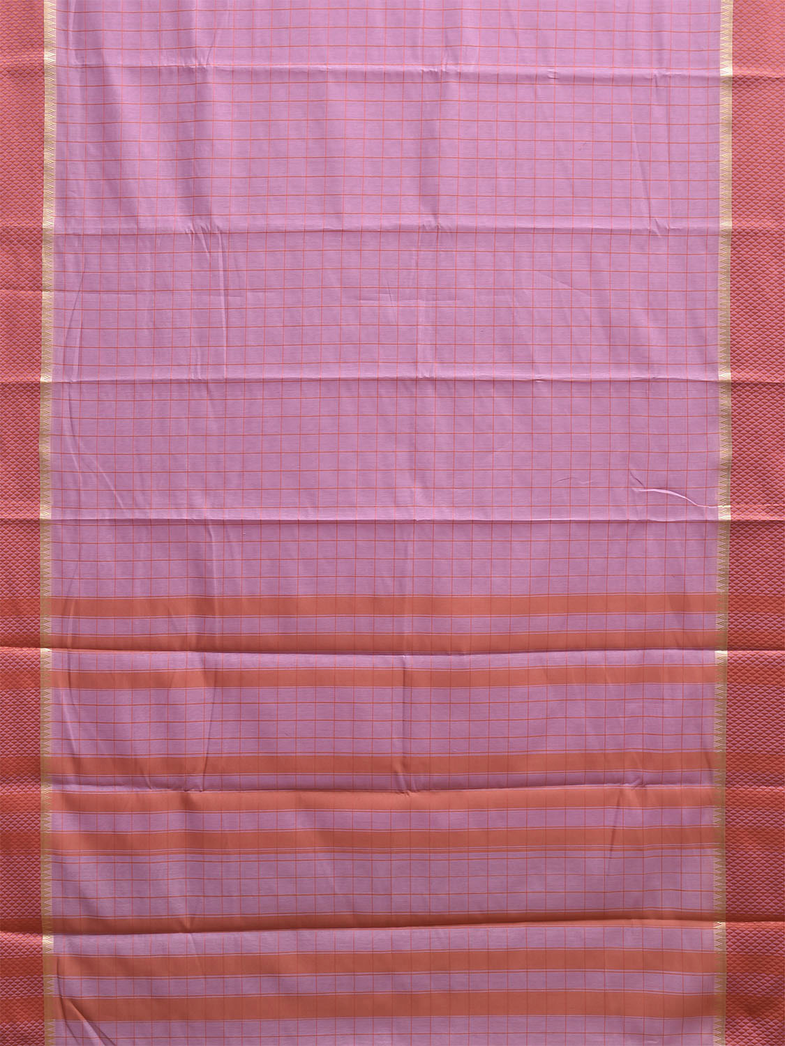 Baby Pink and Peach Bamboo Cotton Saree with Big Checks Design No Blouse bc0955