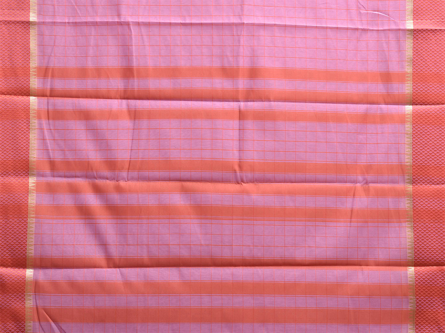 Baby Pink and Peach Bamboo Cotton Saree with Big Checks Design No Blouse bc0955