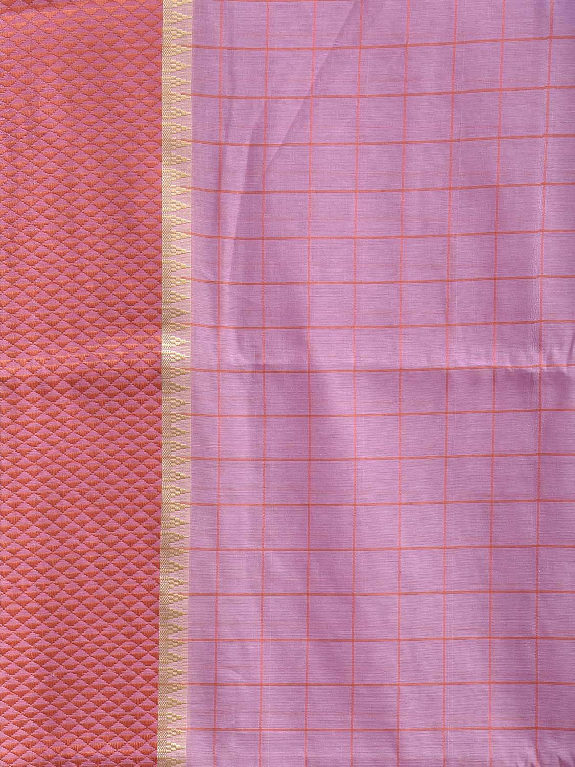 Baby Pink and Peach Bamboo Cotton Saree with Big Checks Design No Blouse bc0955