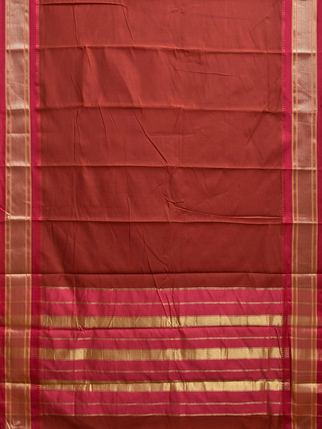 Rust and Pink Bamboo Cotton Palin Saree with Contrast Pallu Design No Blouse bc0958