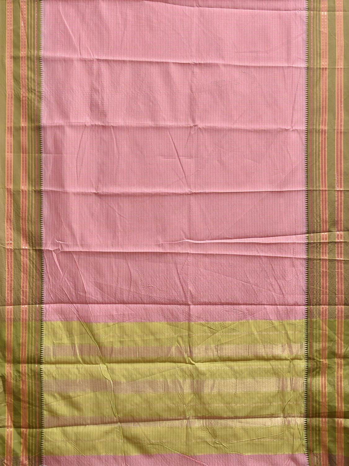 Baby Pink and Green Bamboo Cotton Viscose Silk Plain Saree with Checks Design No Blouse bc0960