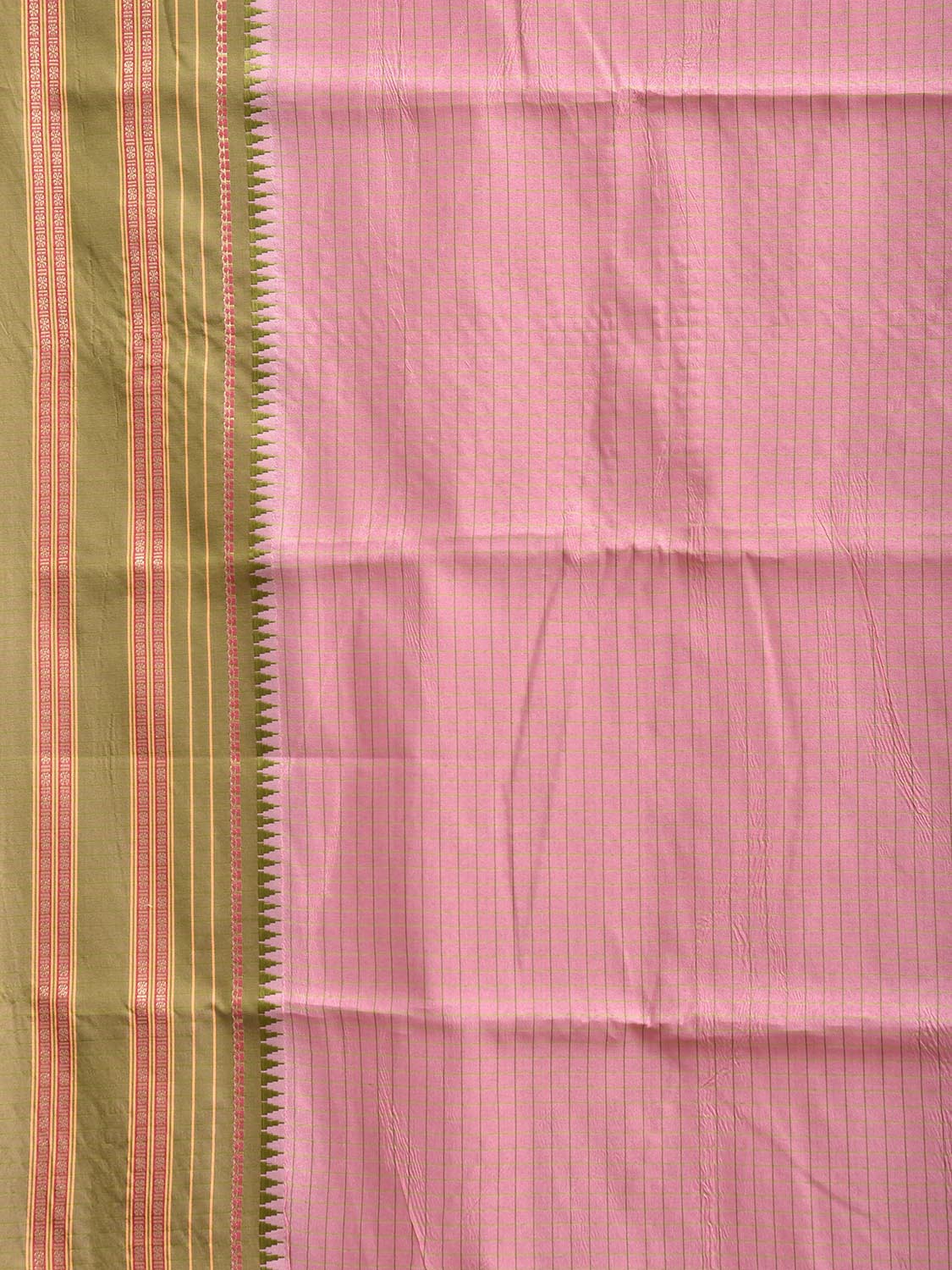 Baby Pink and Green Bamboo Cotton Viscose Silk Plain Saree with Checks Design No Blouse bc0960