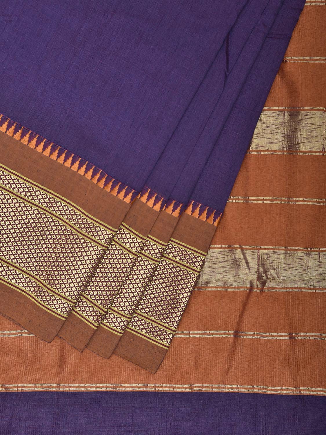 Purple and Fawn Bamboo Cotton Plain Saree with Contrast Pallu Design No Blouse bc0961