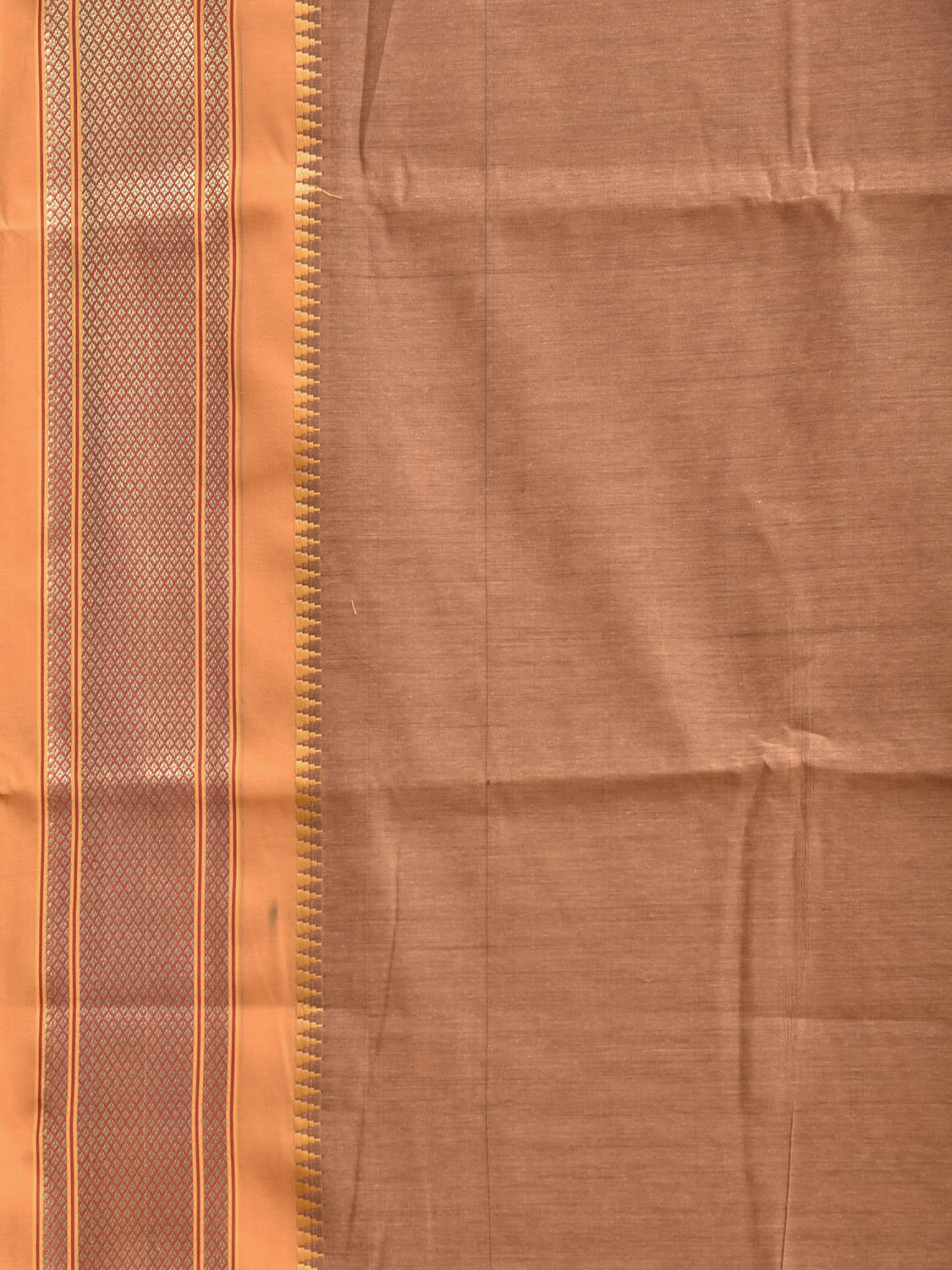 Fawn and Orange Bamboo Cotton Plain Saree with Contrast Pallu Design No Blouse bc0962