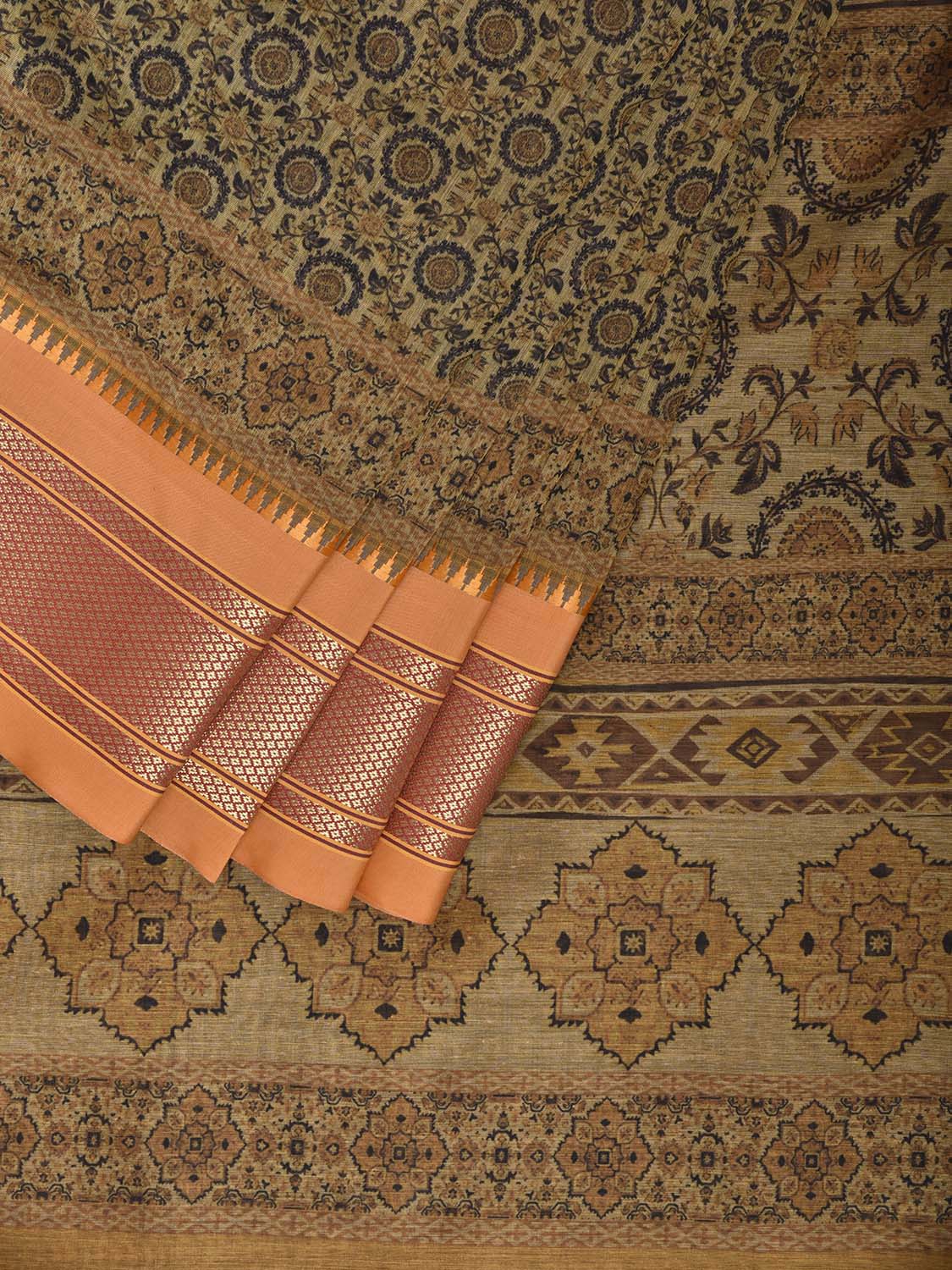 Yellow and Mustard Bamboo Cotton Saree with Digital Print Design bc0964