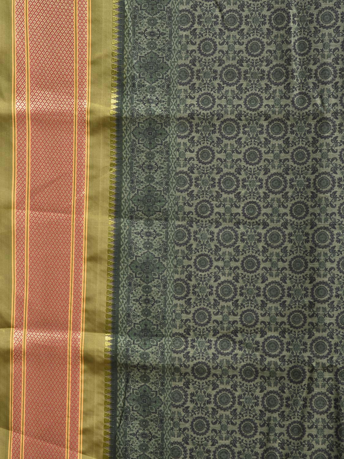 Green and Olive Bamboo Cotton Saree with Digital Print Design bc0965