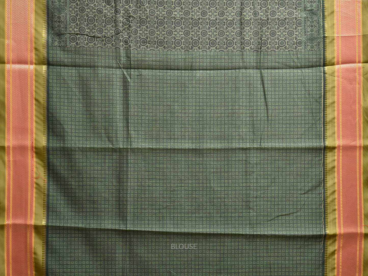 Green and Olive Bamboo Cotton Saree with Digital Print Design bc0965