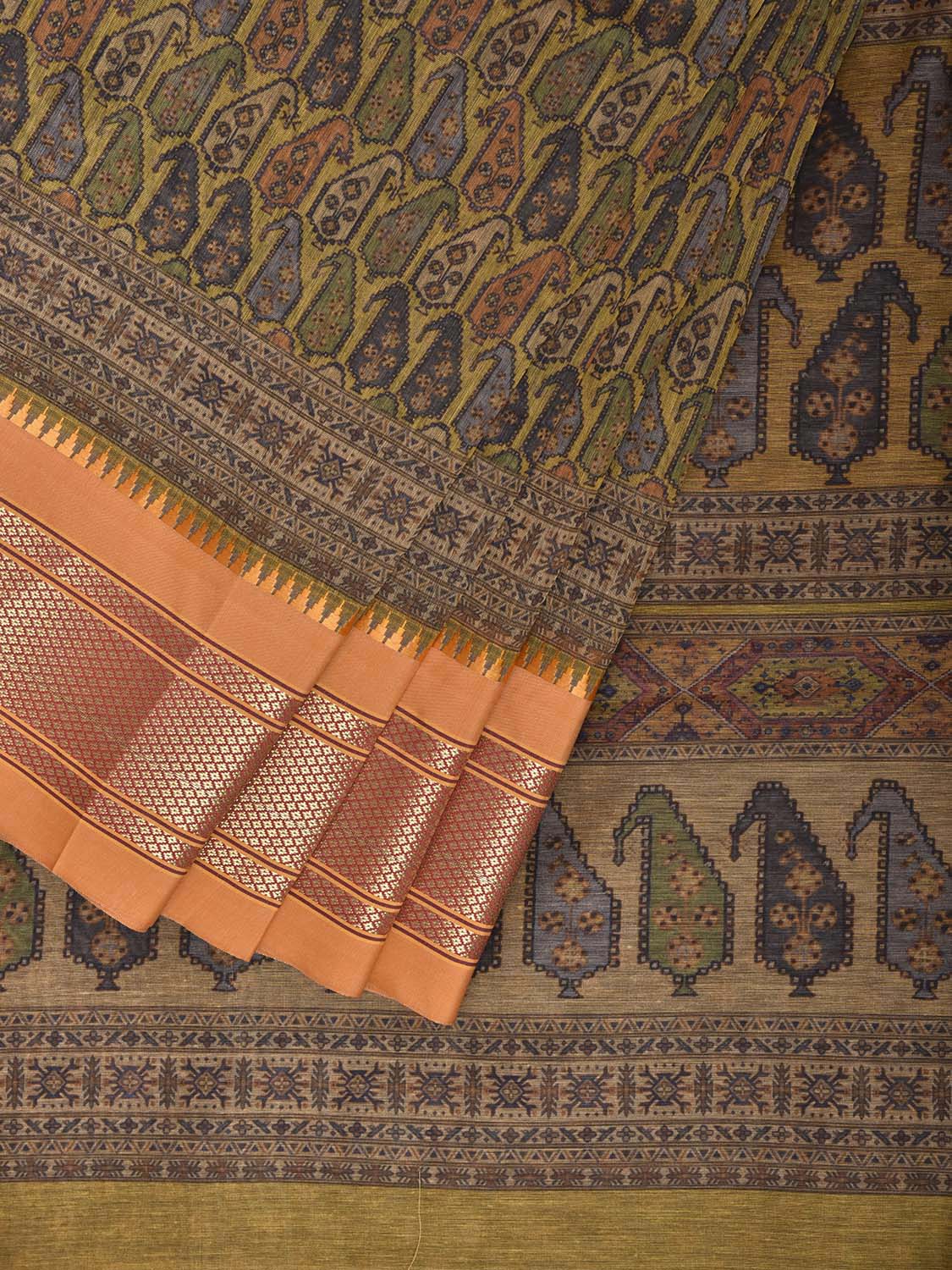 Yellow and Mustard Bamboo Cotton Saree with Digital Print Design bc0966