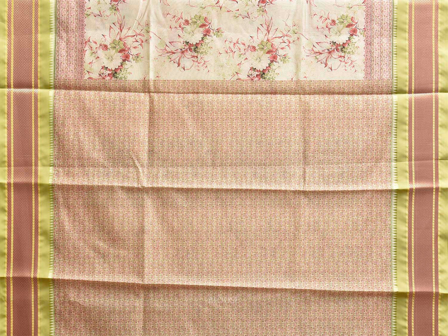 Light Green Bamboo Cotton Saree with Floral Digital Print Design bc0970