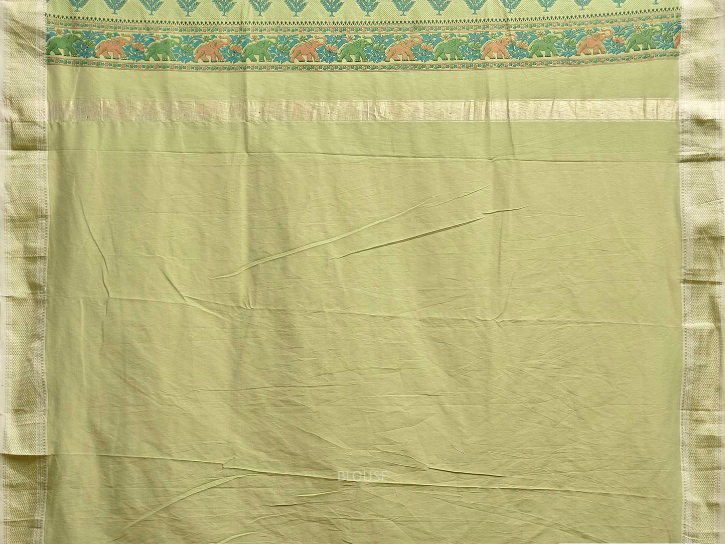 Cream and Light Green Bamboo Cotton Saree with Floral Digital Print Design bc0972