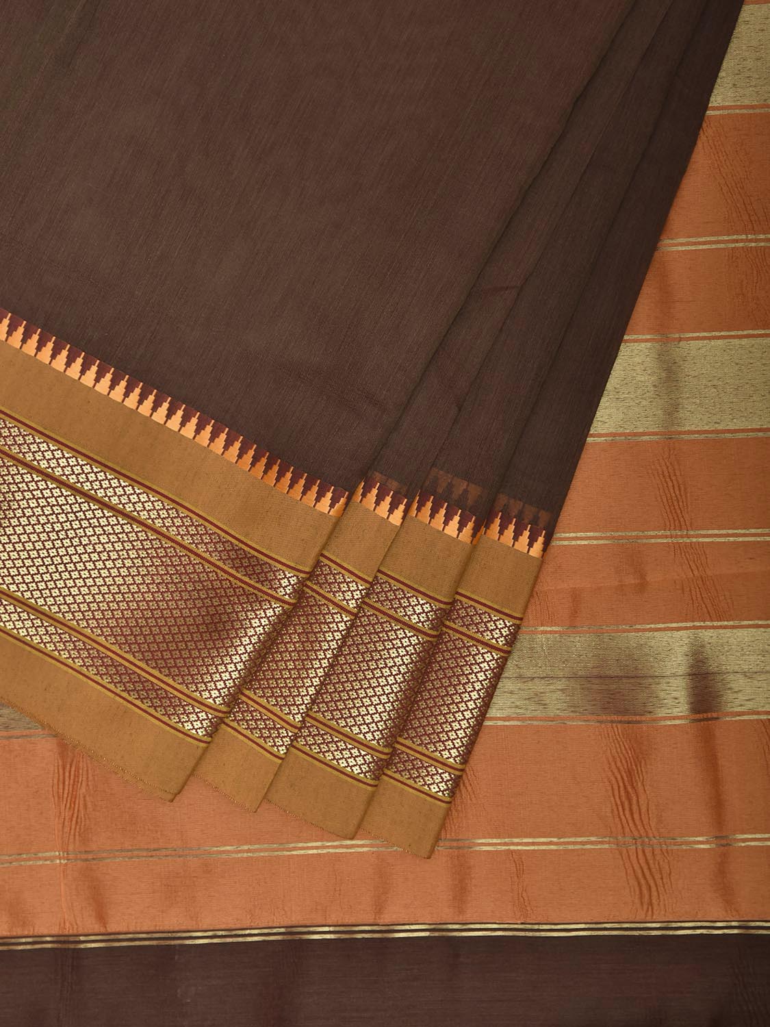 Brown and Mustard Bamboo Cotton Plain Saree with Contrast Pallu Design No Blouse bc0976