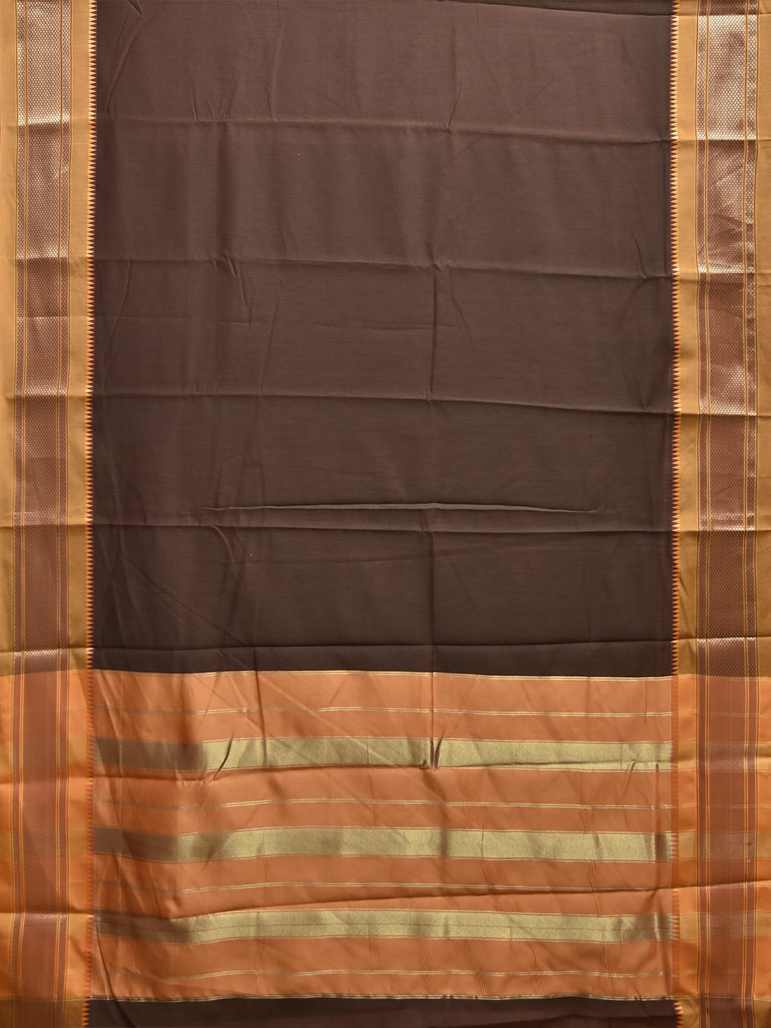 Brown and Mustard Bamboo Cotton Plain Saree with Contrast Pallu Design No Blouse bc0976