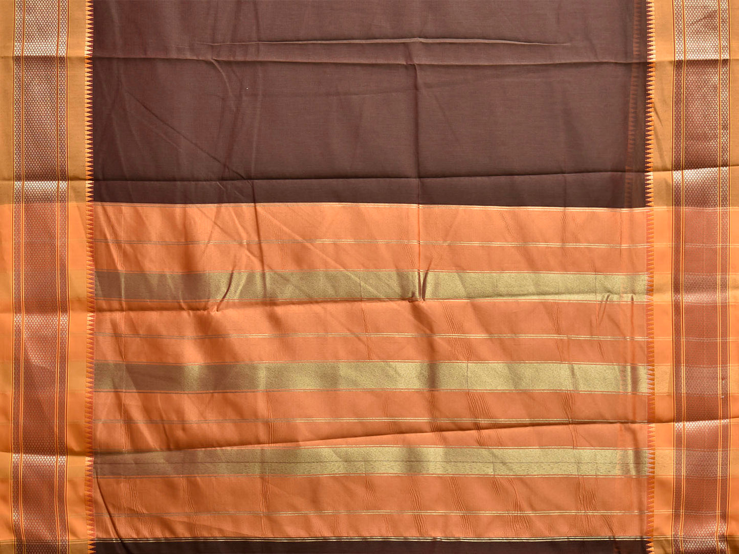 Brown and Mustard Bamboo Cotton Plain Saree with Contrast Pallu Design No Blouse bc0976