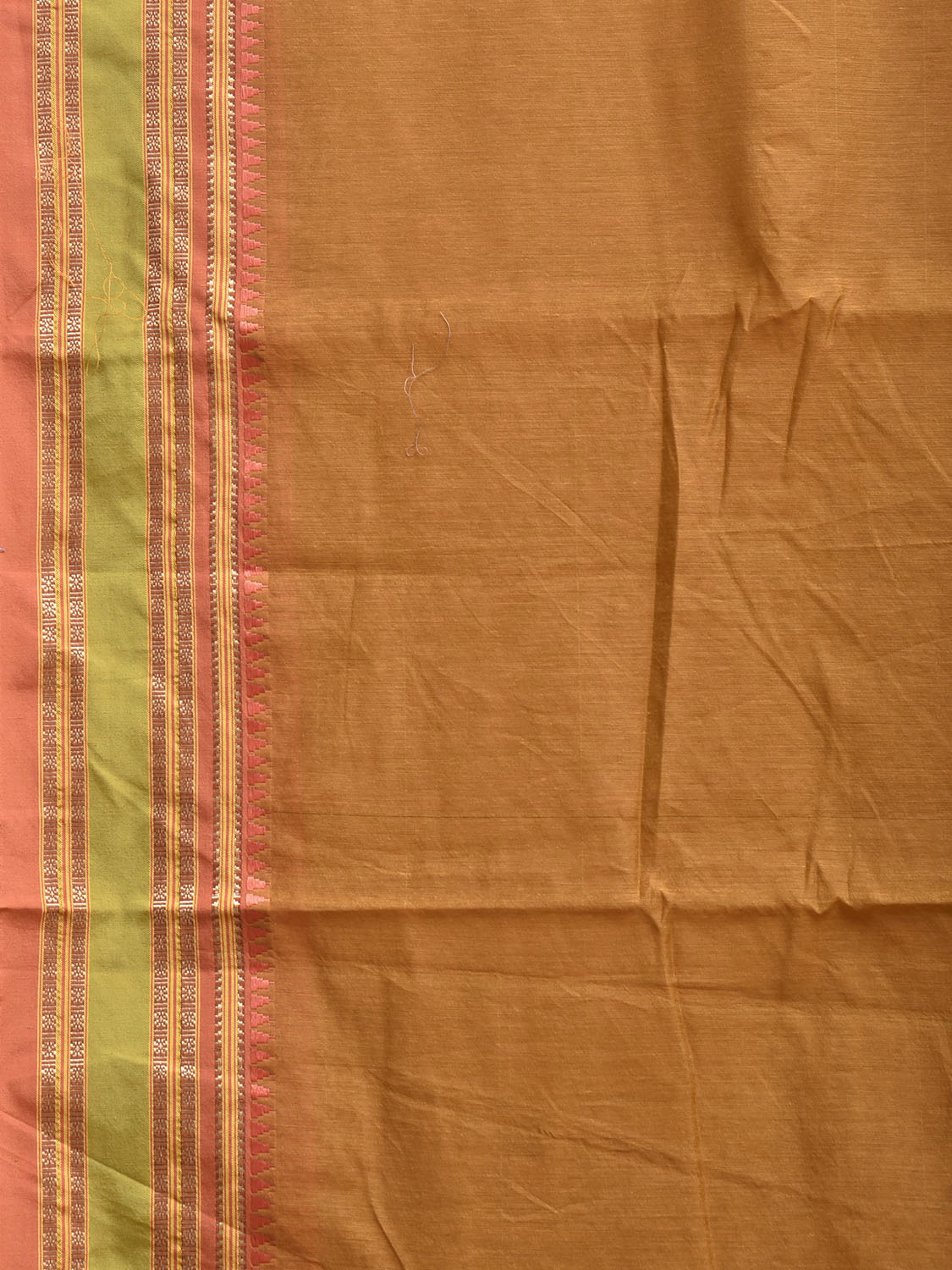 Mustard and Peach Bamboo Cotton Plain Saree with Strips Pallu Design No Blouse bc0978
