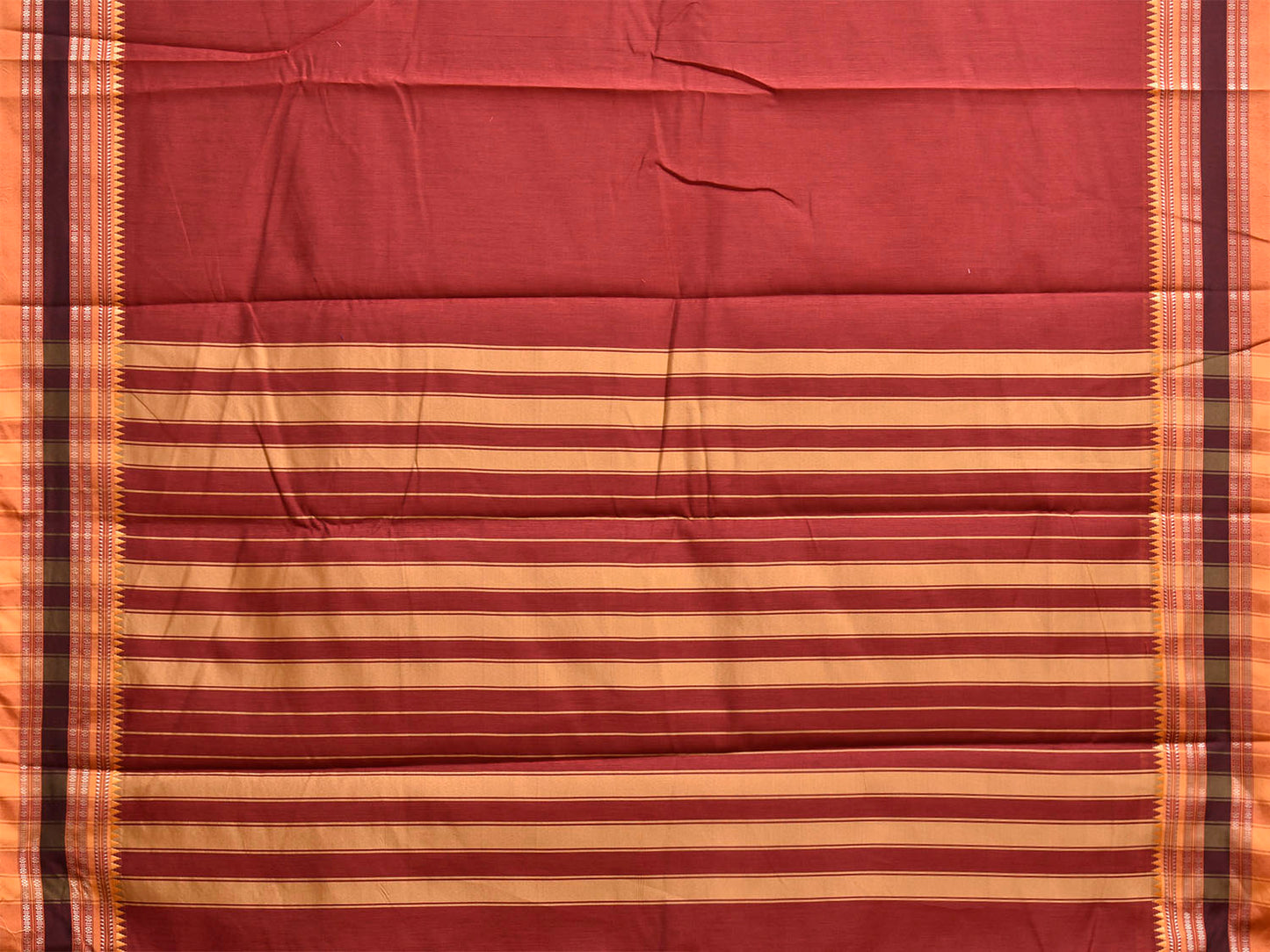 Dark Red and Mustard Bamboo Cotton Plain Saree with Strips Pallu Design No Blouse bc0979