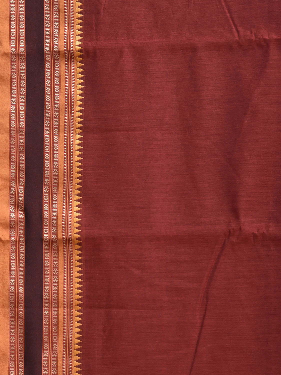Dark Red and Mustard Bamboo Cotton Plain Saree with Strips Pallu Design No Blouse bc0979
