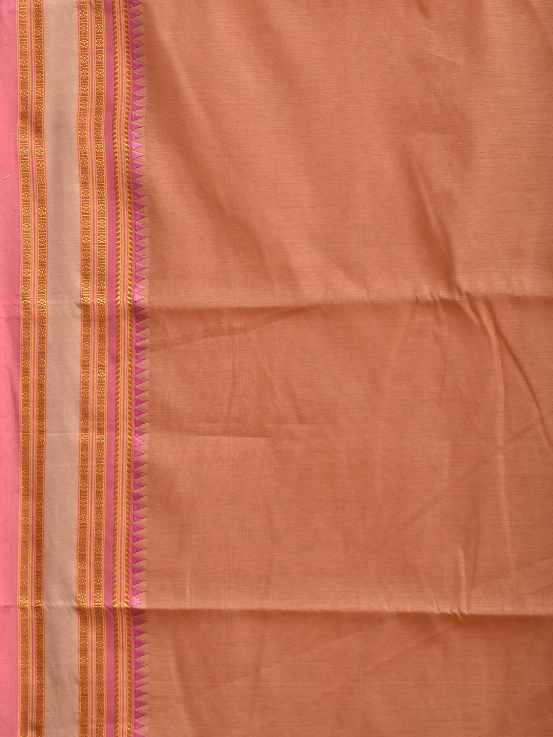Light Peach and Pink Bamboo Cotton Plain Saree with Strips Pallu Design No Blouse bc0980
