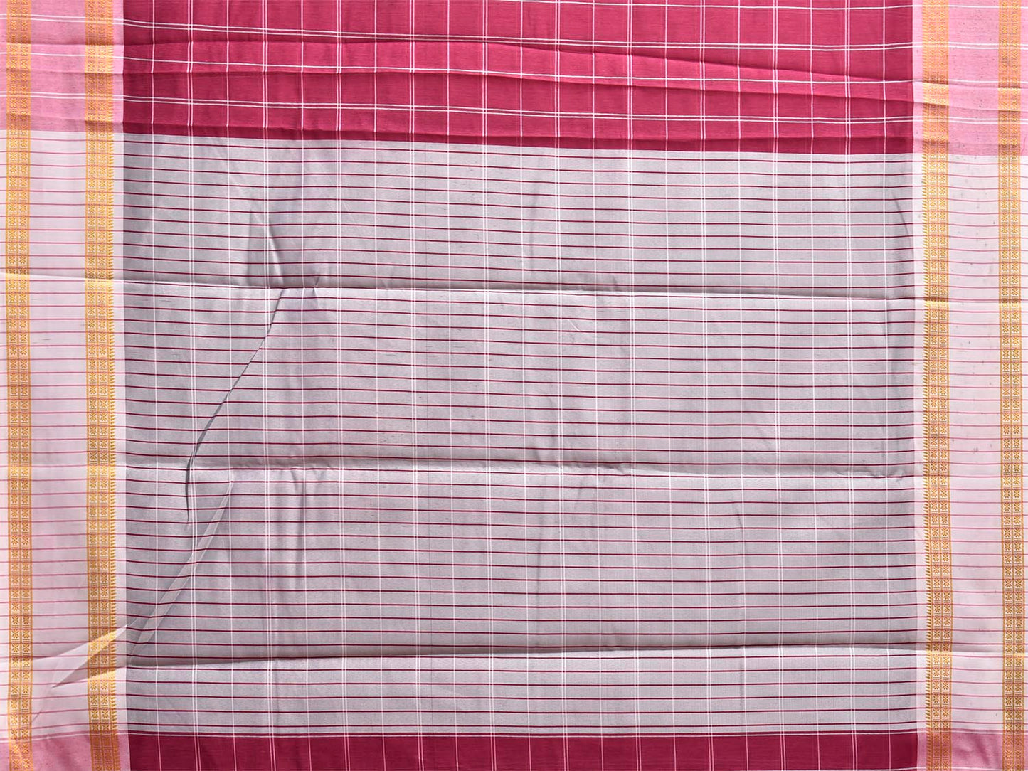 Magenta and White Bamboo Cotton Saree with Big Checks Design No Blouse bc0981