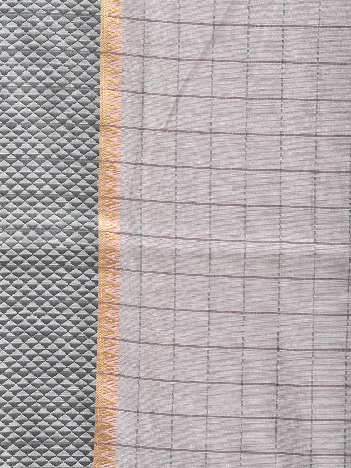 Light Grey Bamboo Cotton Saree with Big Checks Design No Blouse bc0982