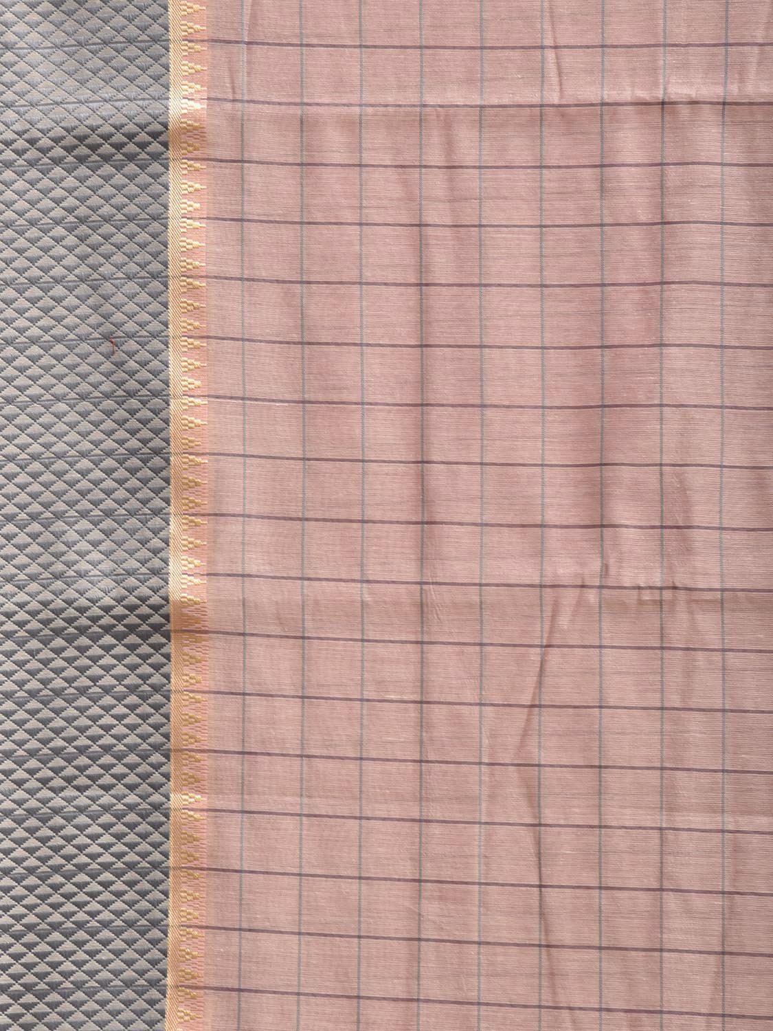 Cream and Light Grey Bamboo Cotton Saree with Big Checks Design No Blouse bc0985